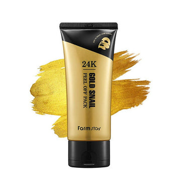 Masca peel-off pentru curatare ten cu 24K aur si mucina de melc, FarmStay 24K Gold Snail Peel Off Pack, 100ml